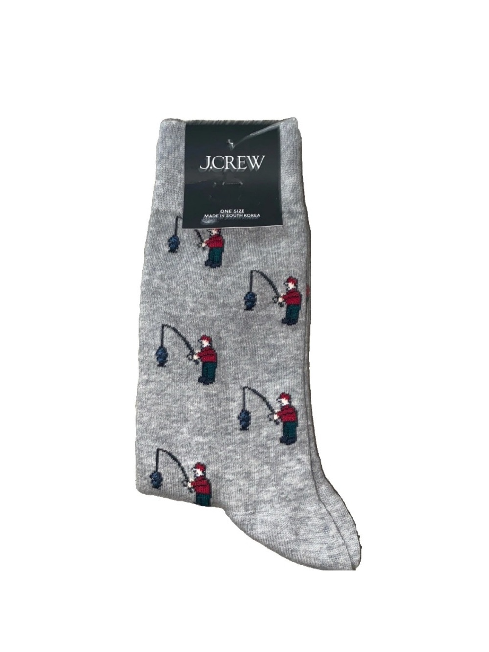 J. Crew Men's Gray Socks Fishing Fisherman Theme Trouser Crew Sock One Size NWT